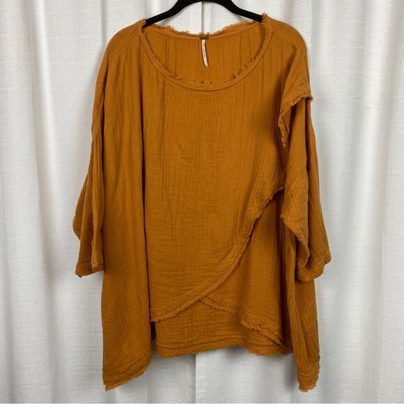 Free People Orange Brown Cotton Gauze Drape Front Top Sz.M - Picture 2 of 9